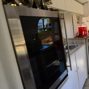 Refrigerator inside Airstream mobile bar